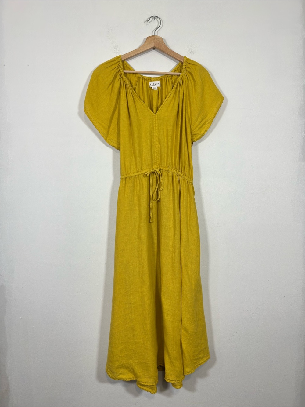 Velvet by Graham & Spencer Linen Dress Size M Yellow Boho Vacation Flowy Fall